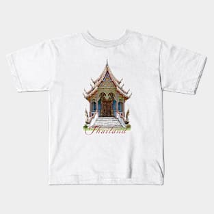 Typical traditional Thai Buddhist temple frontage with the word 'Thailand' written below. Kids T-Shirt